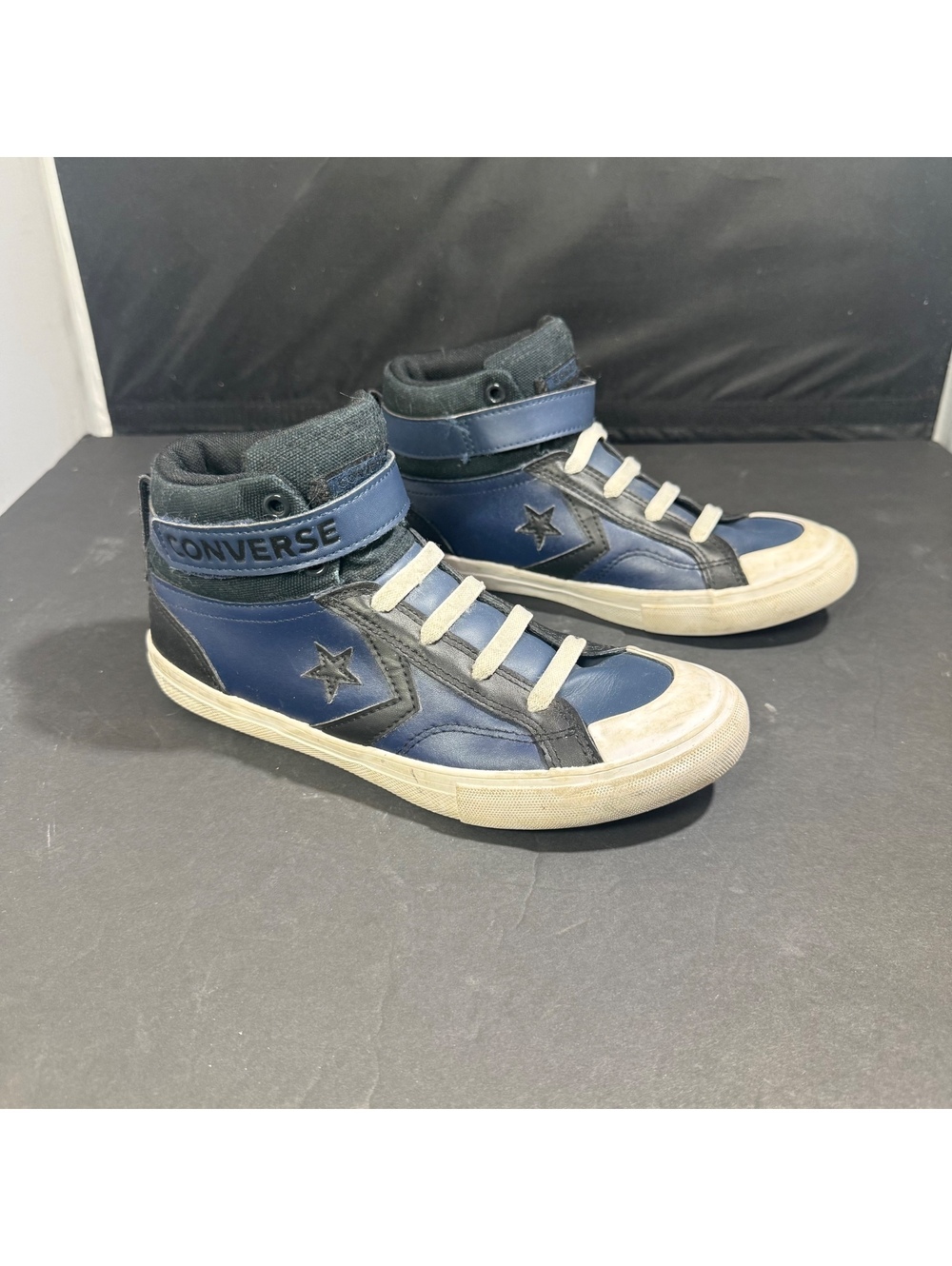 Converse Pro Blaze Strap Navy Blue Black High Top Sneakers Kid Shoes Size 4